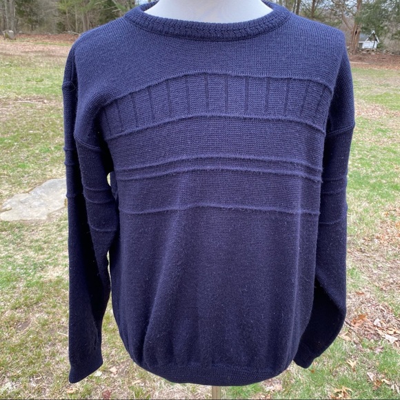 L.L. BEAN SWEATER CREWNECK VINTAGE BLUE WOOL LONG SLEEVE RIB DETAIL Size XL